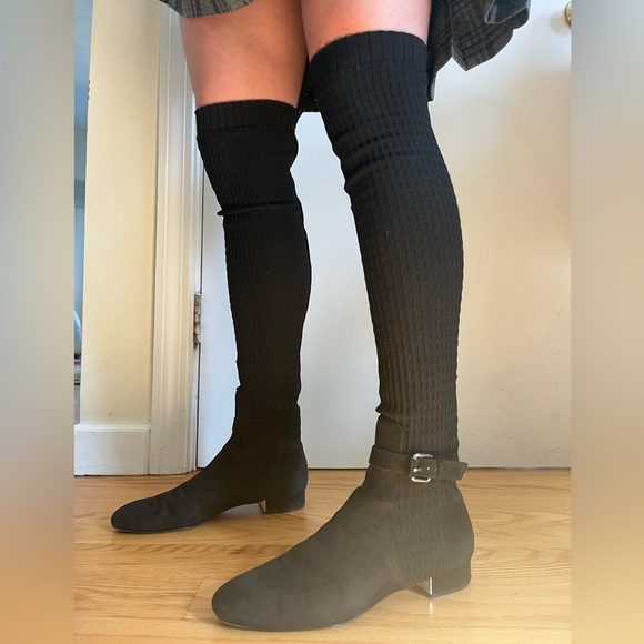Massimo Dutti over the knee black suede and stretch fabric boot - Picture 2 of 4